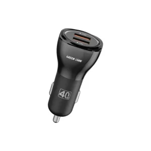 Green Lion Dual QC3.0 Car Charger 40W (QC 20W*2) USB-A to USB-C Cable 1M - Black
