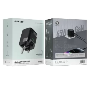Green Lion Gan Adapter 65W Retractable Cable PD 3.0 - White