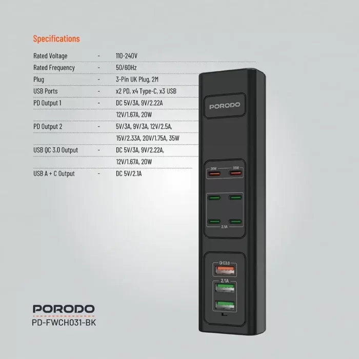 porodo-85w-x6-pd-x3-usb-fast-charging-strip-uk-2m-wire-black-6888e212f0524 porodo-85w-x6-pd-x3-usb-fast-charging-strip-uk-2m-wire-black-6888e212f0524