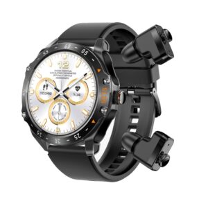 Porodo Hype Smart Watch Black dial with Earbuds and Brown Leather Band