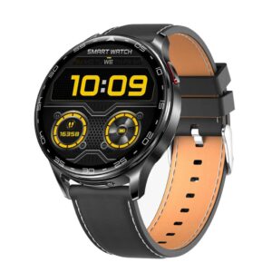 porodo-pulse-smart-watch-silver-dial-with-earbuds-and-brown-leather-band-6888e0eecbb30