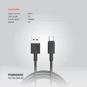 porodo-usb-a-to-c-pvc-cable-3m-black-6888e144b97c2