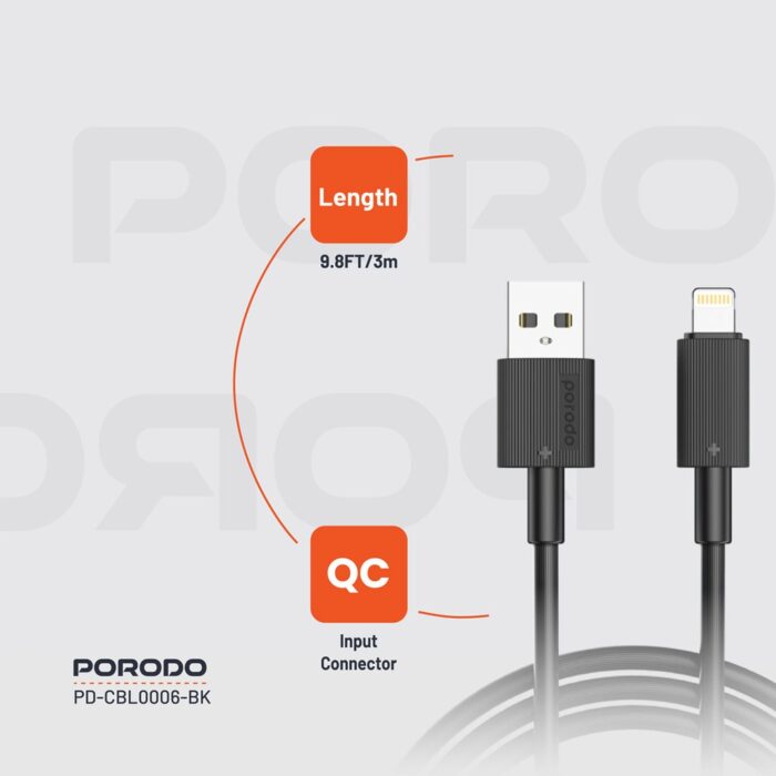 porodo-usb-a-to-lightning-pvc-cable-3m-black-6888e19c00158 porodo-usb-a-to-lightning-pvc-cable-3m-black-6888e19c00158