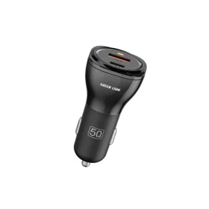 Green Lion Dual Port Car Charger 50W (PD 30W + QC 20W) With USB-C to Lightning Cable 1M
